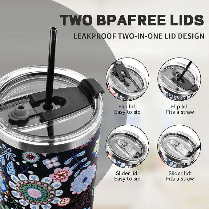 40 oz Tumbler with Lids and Straws, Stainless Steel Insulated Coffee Tumbler - Image 5