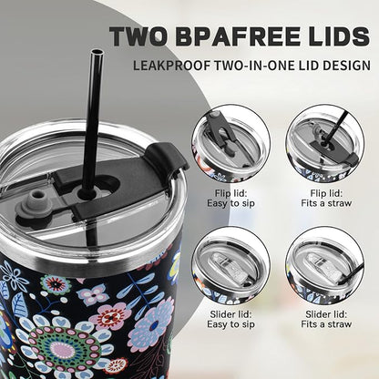 40 oz Tumbler with Lids and Straws, Stainless Steel Insulated Coffee Tumbler - Image 5