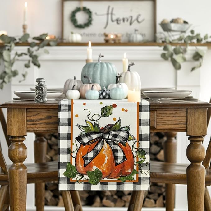Artoid Mode 210 GSM Fall Table Runner 13x36 Inch Home Party Decor | Pumpkin Bow - Image 2