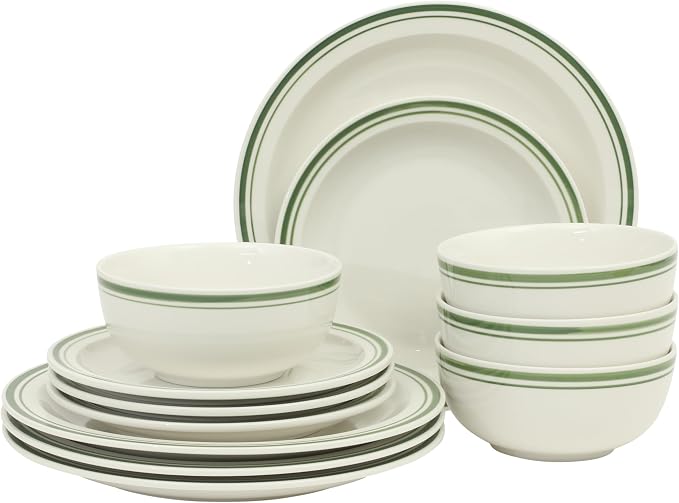 Gibson Home Hometown Diner 12-Piece Porcelain Dinnerware Set, Round Plates and by GibsonHomewares