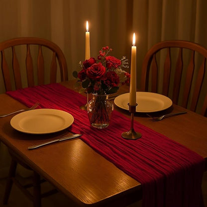 12 Pack Red Cheesecloth Table Runner Set – 10FT x 12pcs Gauze Boho Table Runners - Image 6