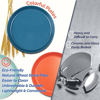 10 Inch Large Plastic Dinner Plates Set of 8 Wheat Straw Plates - Image 4