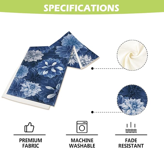 Navy Blue Dahlia Flower Summer Table Runner Blue Gray Burlap Table Runners - Image 7