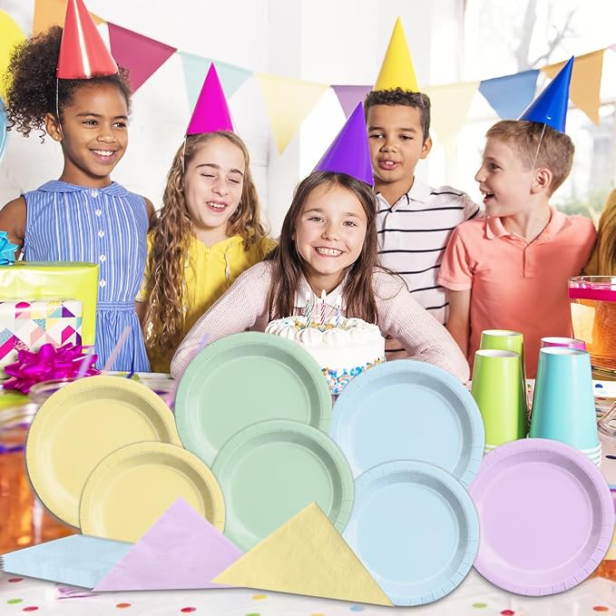 CMUSKO Pastel Party Decorations-150Pcs Rainbow Plates and Napkins Pastel - Image 3