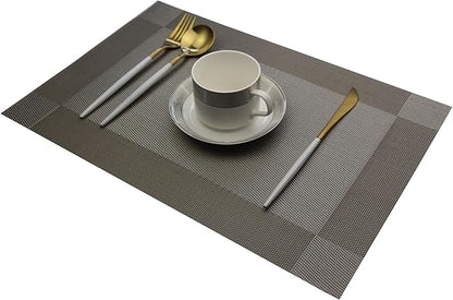 Placemats Washable Easy to Clean Woven Vinyl Placemats for Kitchen Table Heat-resistand Table placemats Mats 12x18 inches Set of 6 (Grey)