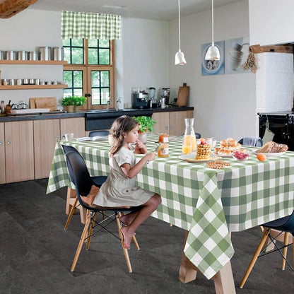 Buffalo Plaid Tablecloth 60 x 84 inch 2 Pack Sage Green and White | Waterproof - Image 2