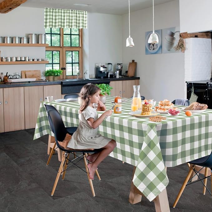Buffalo Plaid Tablecloth 60 x 102 inch 2 Pack Sage Green and White | Waterproof - Image 2