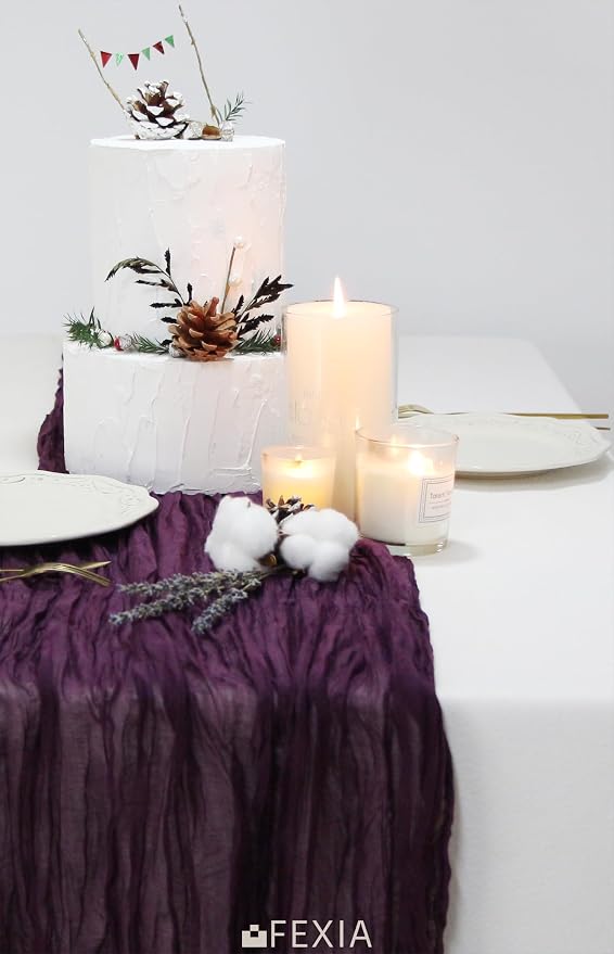 Purple Cheesecloth Table Runner Wedding Bridal Shower Home Boho Decor | 35x120 - Image 6