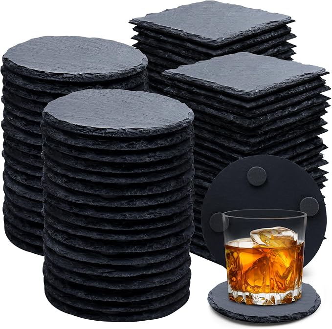 72 PCS Slate Drink Coasters, Cymuber 4 Inch Black Coasters Stone Cup Coaster by CYMUBER