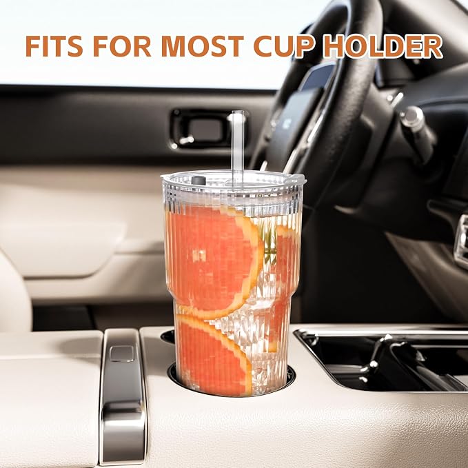 20oz Ribbed Glass Cups with Lids and Straws, Iced Coffee Cups Drinking Glasses - Image 8