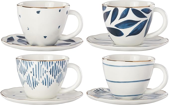 Lenox Porcelain Blue Bay 4-Piece Espresso Cup & Saucer Set, 2.45 LB | by Lenox