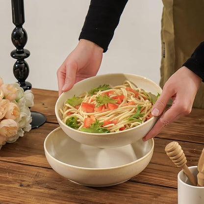30oz Ceramic bowls set of 4-8" serving bowls for Kitchen,Pasta,Salad-Dishwasher & Microwave Safe Perfect for Housewarming, Thanksgiving, Christmas-Reactive Glaze Mixed White