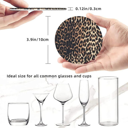 Brown and Black Leopard Texture Spots Premium Leather Coasters - Image 6