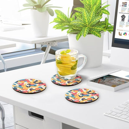Hand Drawing Camouflage Wavy Aesthetic Drink Coasters Set of 4 Cork Placemats - Image 7