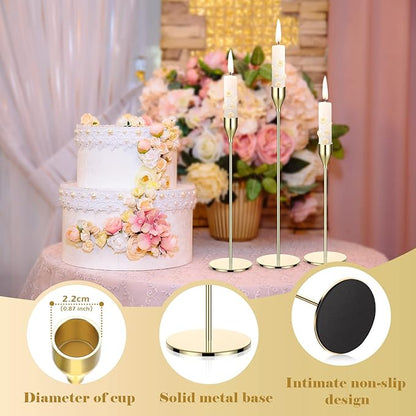 27 Pack Candles Holder, 9 Sets Taper Candlestick Holders Fit 0.75 Inch Thick Pillar Candles, Long Candle Sticks Centerpiece Decor for Home Wedding Dinning Party Anniversary(Gold)