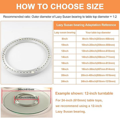 TamBee 12 Inch Mute Lazy Susan Bearing Base - 300lb Capacity Aluminum Heavy Duty Lazy Susan Turntable Mechanism Kit for Smooth Rotation, Universal Hardware for DIY Furniture, Table (Base Only)