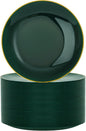 Nervure 100Pcs Green and Gold Plastic Plates - 7.5inch Disposable Green Dessert/Salad Plates - Heavy Duty Plastic Plate Ideal for Wedding & Party