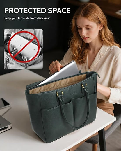 Laptop Tote Bag for Women, Leather Work Tote - Image 4