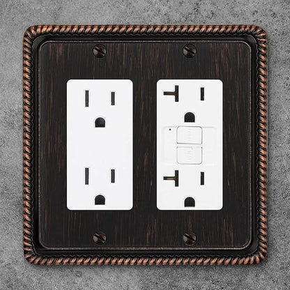 Henne Bery Rope Edge Decorative Wall Plate Switch Plate Outlet Cover (Double Decorator, Aged Bronze)