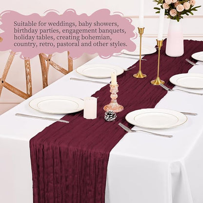 8 Pack Burgundy Table Runner 17 x 108inch Cheesecloth Table Runner Boho Gauze - Image 4