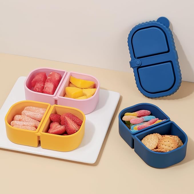 3 Pack Silicone Reusable Snack Containers - 8 oz Double Compartment Snackle Box - Image 7
