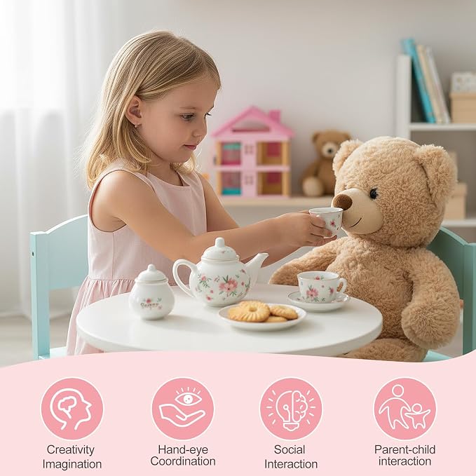 Porcelain Tea Set for Toddlers, Tea Party Set for Little Girls, Princess Party - Image 3
