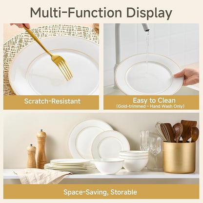 18Pcs Gold Trim White Bone China Set, Service - Image 7