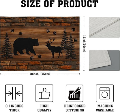 Rustic Placemats - Brown Cabin Bear Place Mats Set of 4 Country Moose Wooden Tablemats 12x18 for Dining Kitchen Farmhouse
