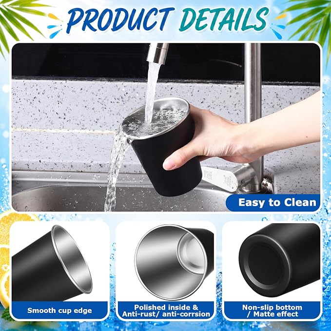 Mimorou 20 Pack 8 oz Stainless Steel Pint Cups Metal Cups Unbreakable Drinking - Image 3
