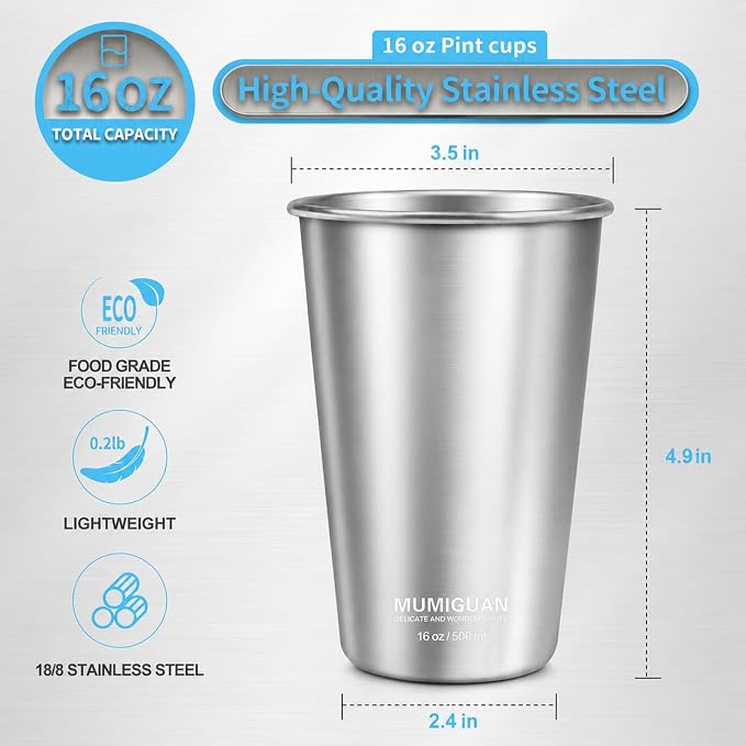 Stainless Steel Pint Cups 16oz/500ml, Stainless Steel Water Tumbler | Camping - Image 3