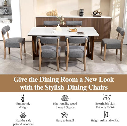 Dining Chairs Set of 4,Mid Century Modern Dining Chair Set - Linen Upholstered Low Back Kitchen & Dining Room Chairs with Woven Design,Grey Fabric