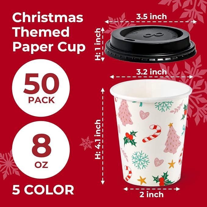 Fit Meal Prep 50 Pack 8 oz Christmas Disposable Coffee Cups - Image 2