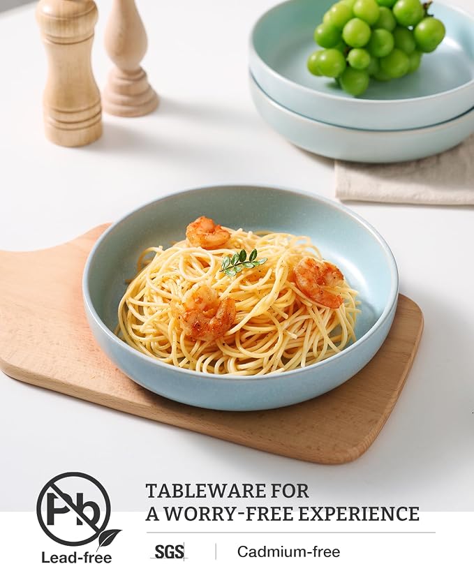 famiware Milkyway 33 oz Pasta Bowls Set of 8, Light Blue | Double Reactive Glaze - Image 2