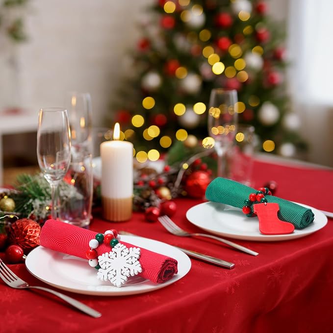 KPOSIYA Christmas Napkin Rings Set of 12, Snowflake Socks Napkin Rings - Image 5