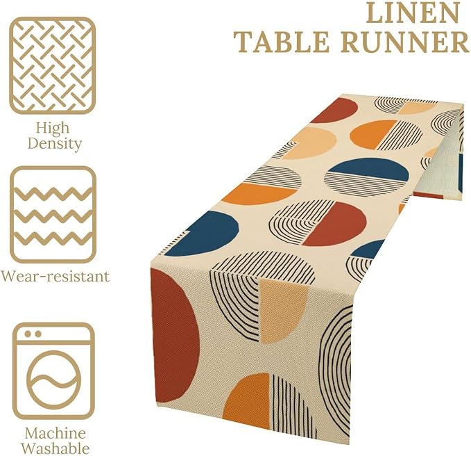 Abstract Mid Century Table Runner Sun Geometric Arch Minimalisted Modern Trendy - Image 4