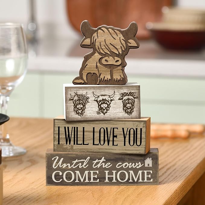 Moucuny 4 Pcs Highland Cow Table Decorations Rustic Western Tiered Tray Decor - Image 2