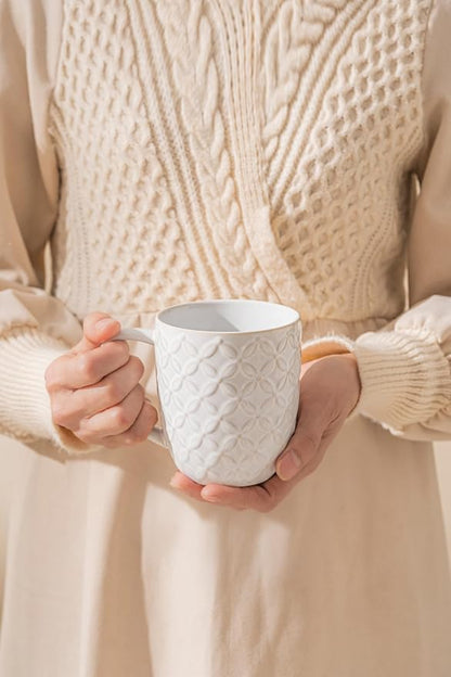 FOBENTA Ceramic Coffee Mugs Set of 4, 12oz Embossed Cups - Image 6