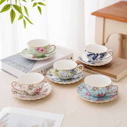Agyiuns Tea Cup and Saucers, 6.4oz Floral Tea Cups - Image 6