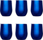 DISCOUNT PROMOS Stemless Wine Glass Tumblers with Lids by Largo 11 oz. Set of 6, Bulk Pack - Perfect for Wine, Cocktails, Other Hot & Cold Beverages - Blue