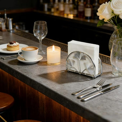 Elegant Iron Ginkgo Leaf Cocktail Napkin Holder Tabletop Decor Dispenser | - Image 6