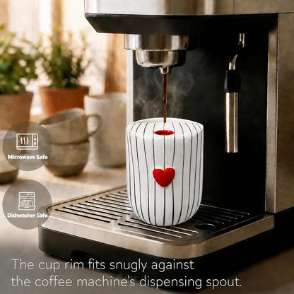 Ceramic Coffee Mug with Sip Hole, 12oz Striped Coffee Cup with Heart Accent - Image 3