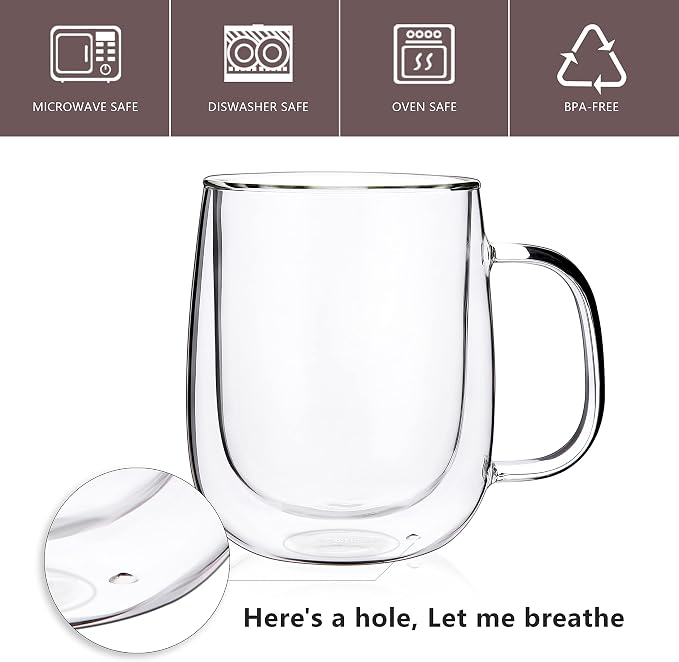 CNGLASS Large Double Wall Glass Coffee Mug 15.2oz - Image 2