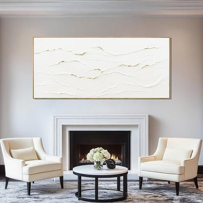 MLART99 White and Gold Wall Decor Textured With Frame Canvas Abstract Minimalist Wall Art - 32x70 Inch Extra Large Contemporary Artwork for Living Room Entryway Home Decoration