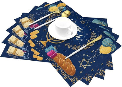 Hanukkah Placemats Set of 4 Washable Table Place Mats for Dining Kitchen Party Decor