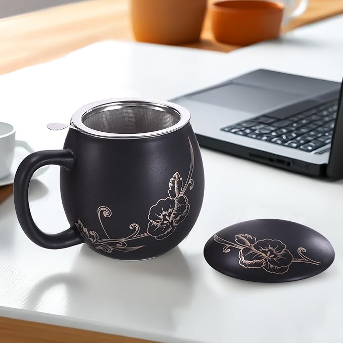 Yundu 12 OZ Ceramic Mug with Lid & Tea Strainer - Image 5