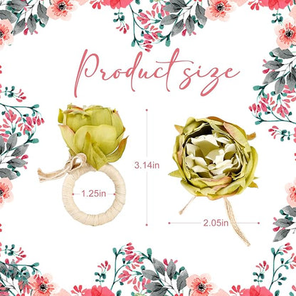 Handcraft Green Flower Napkin Rings Set of 12, Peony Napkin Holder Floral Rings - Image 5