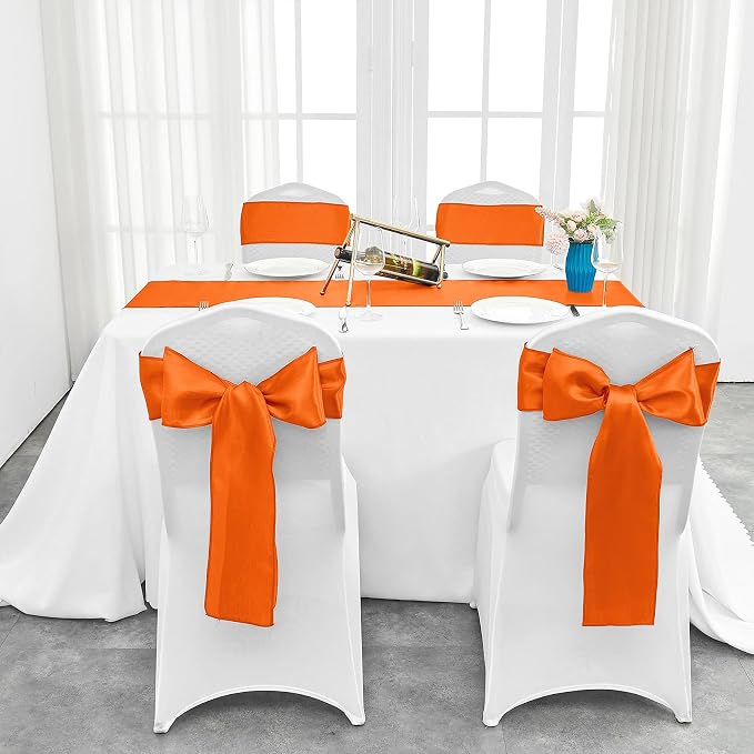 4-Pack Orange Satin Table Runner 12 x 108 Inch Long Bright and Smooth Silk - Image 4