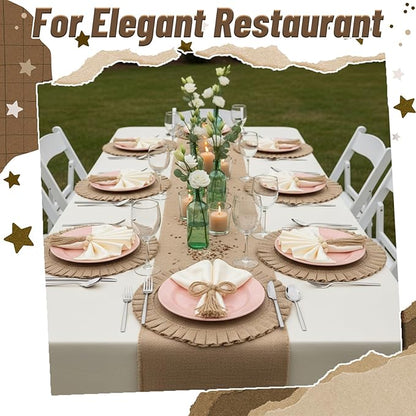 6 Sets Boho Placemats, Round Burlap Placemats Wood Bead Napkin Rings with Dinner Napkins Cloth Natural Burlap Cotton for Kitchen Dining Table Home Wedding