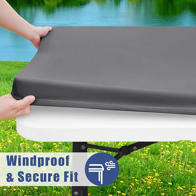 Spandex 5 Foot Rectangle Table Cloth 2 Pack, Elastic Fitted Tablecloths for Picnic, Stretch Washable Patio Table Cover for Outdoor, Camping, Banquet and Parties (Grey, 36"x60")