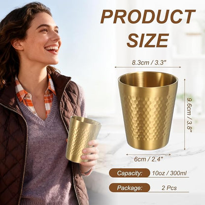 uxcell 2 Pcs Stainless Steel Cups, 10oz/300ml Metal Cups Diamond Textured - Image 2